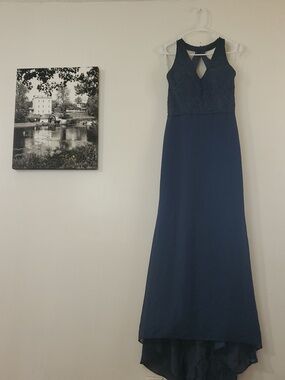 Christina Wu Celebration Navy Halter Style Maxi Dress Size 6 Style 22842 Wedding